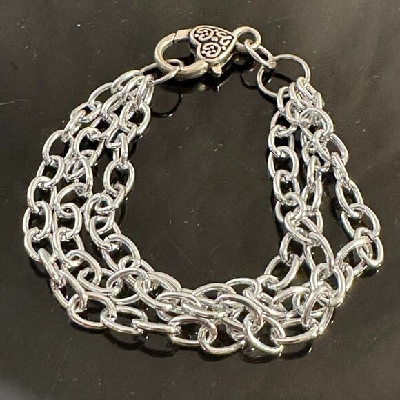 Silver Chain 3 Strand Bracelet Lightweight Contemporary Punk Rock Modern Gift - Picture 3 of 3
